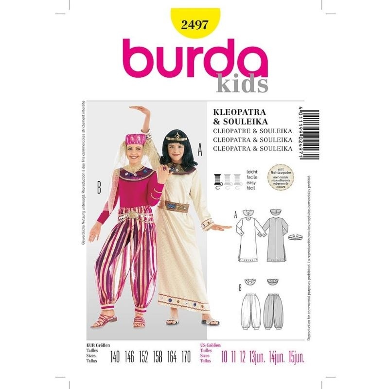 Patron 2497 Burda Carnaval Costumes Adaptables 140/170