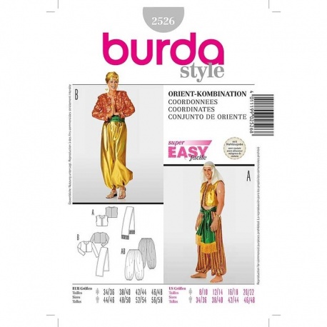 Patron 2526 Burda Carnaval Costumes Orientaux 34/58