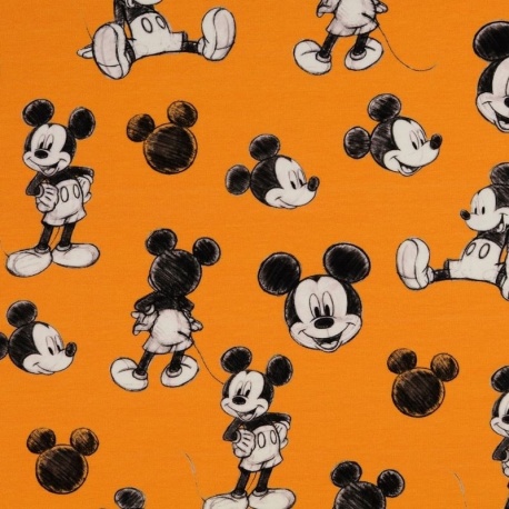 Tissu Jersey Mickey Mouse Imprimé Orange 