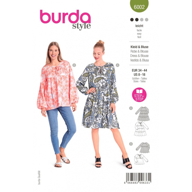 Patron Burda  6002 Robe, Blouse 34/44