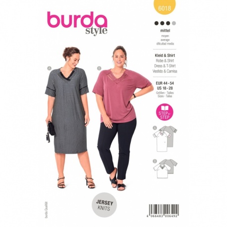 Patron Burda 6018 Robe, Tee-shirt 44/54