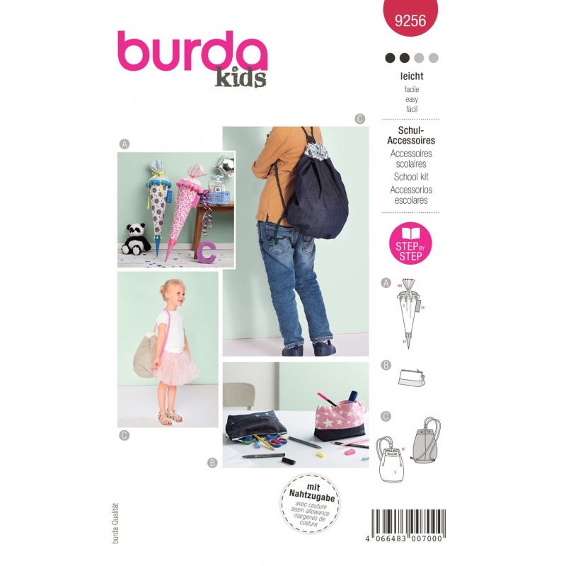 Patron Burda  9256 Cornet D'Écolier, Trousse , Sac DE Sport 