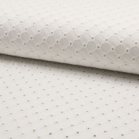 Tissu Broderie Anglaise Rond Ecru 