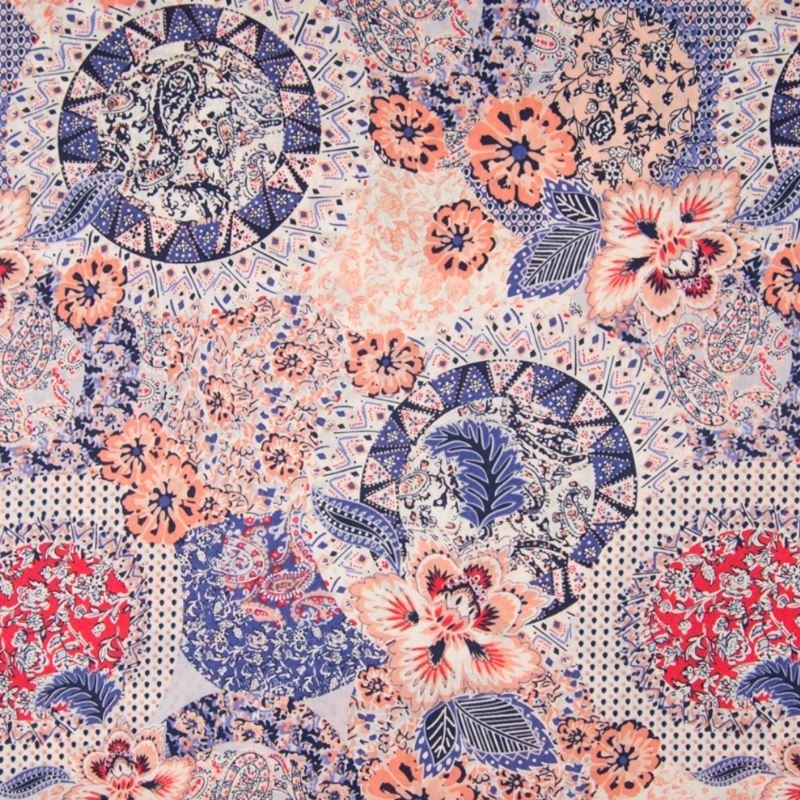 Tissu Voile de Coton Imprimé Fleurs Corail 