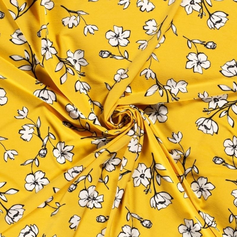 Tissu Toucher Crepe Imprimé Floral Jaune