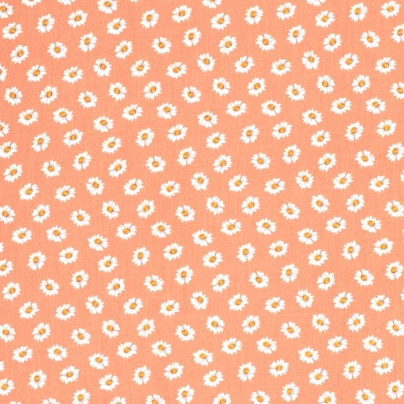 Tissu Viscose Imprimé Paquerette Orange 