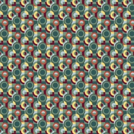 Tissu Jacquard Geo Rond Multico Fond Vert