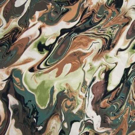 Tissu Toile Viscose Imprimé Peinture Abstraite Vert 