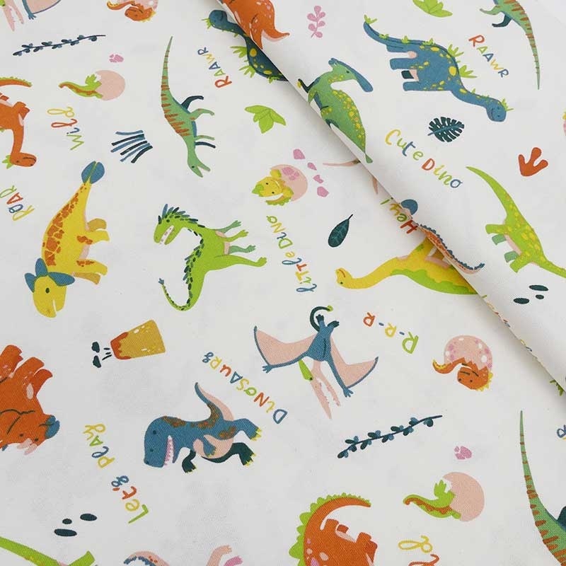 Tissu Bachette Imprime Little Dino Blanc 