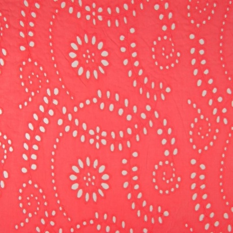 Tissu Broderie Anglaise Corail 