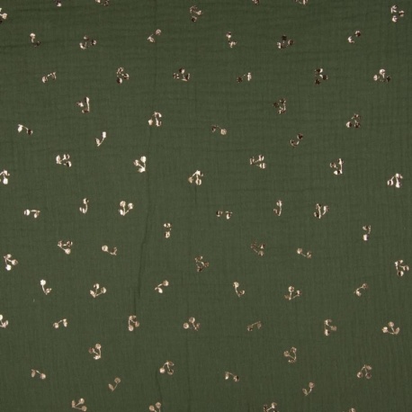 Tissu Double Gaze Foil Cerise Kaki 