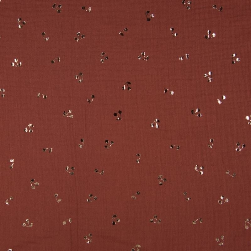 Tissu Double Gaze Foil Cerise Terracotta 