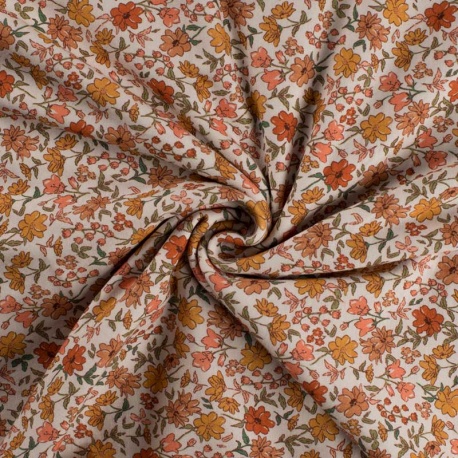Tissu Jersey Coton Digital Floral Terracotta