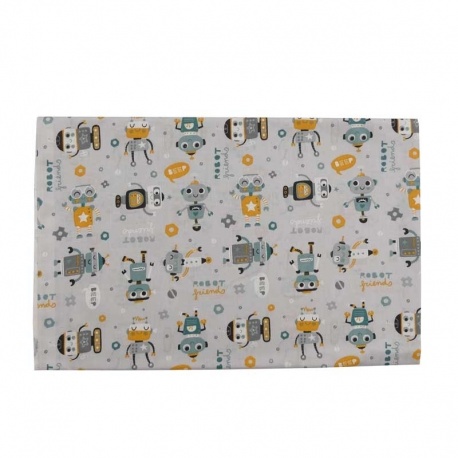 Coupon Tissu Robots Fond Gris