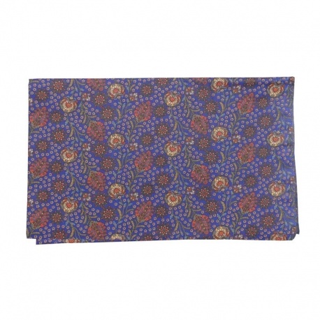 Coupon Tissu Fleurs Orange Fond Bleu