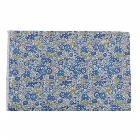 Coupon Tissu Petites Fleurs Papillons Bleus