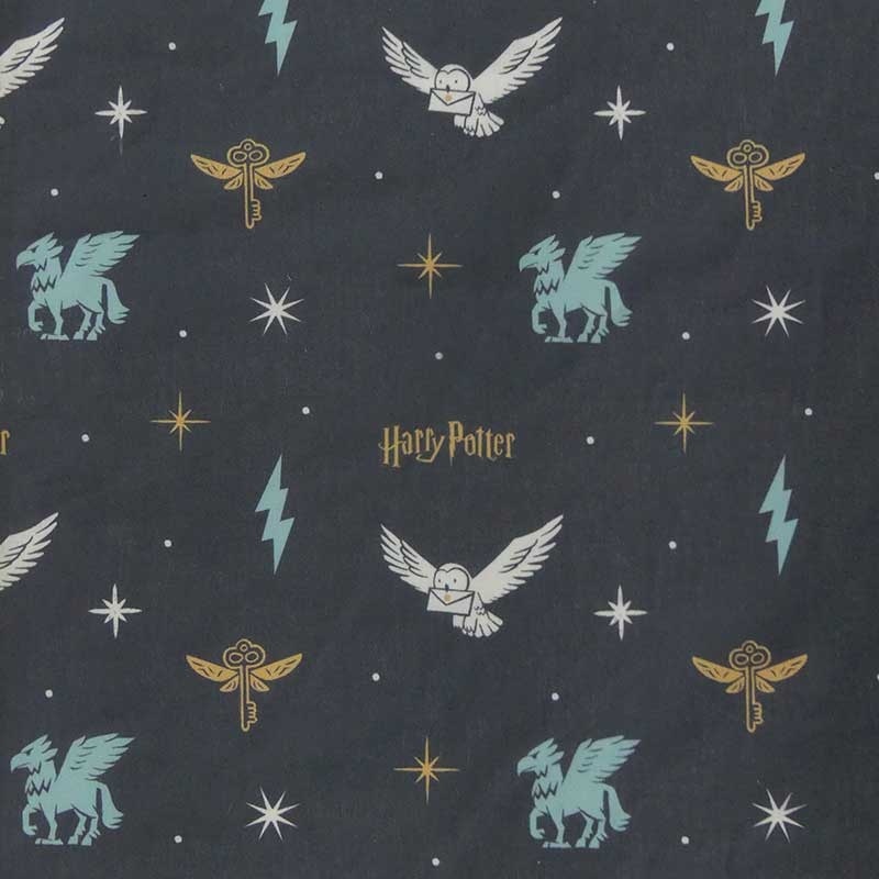 Tissu Coton imprimé sous licence Harry Potter Hogwarts sur fond Rouge - Par  10 cm