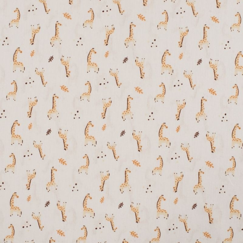 Tissu Popeline Imprime Girafe Blanc 