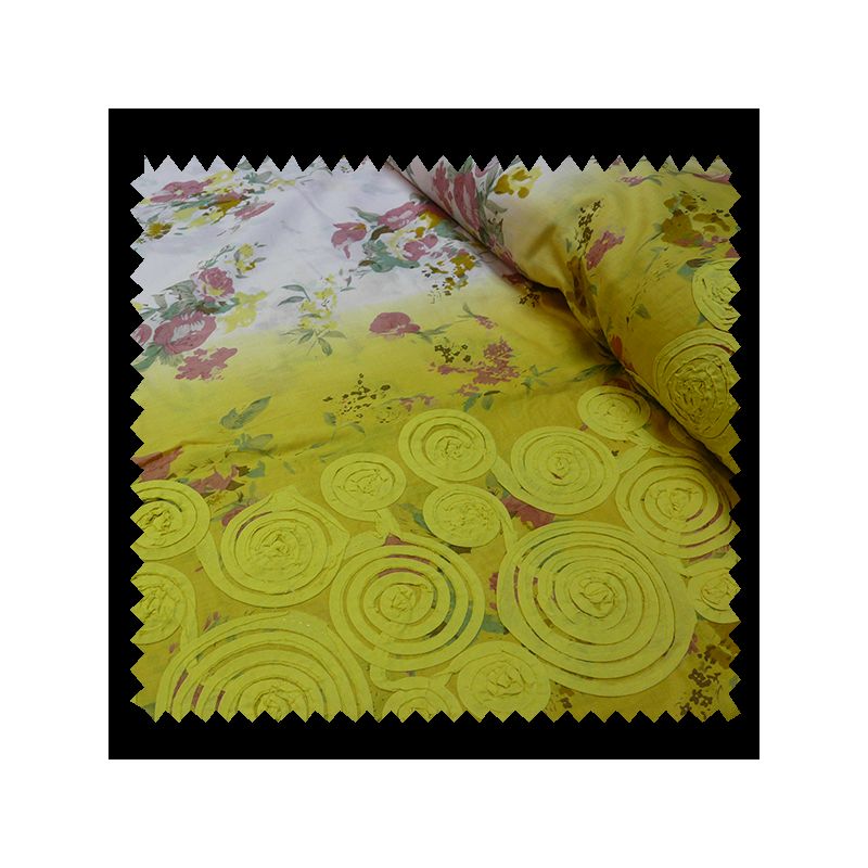 Tissu Boheme Brodé Jaune