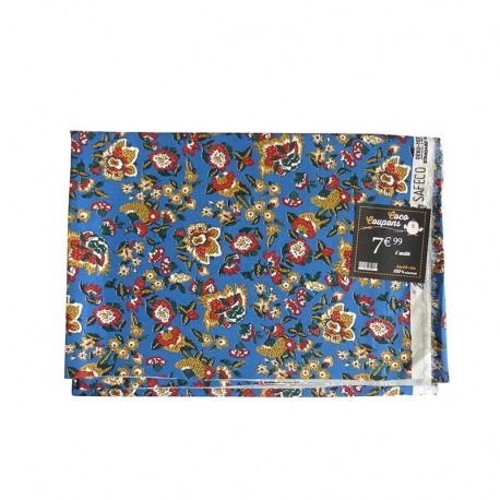 Coupon Viscose Fleur Fond Bleu 145x100cm 