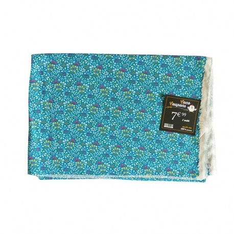 Coupon Viscose Floral Fond Turquoise 145x100cm