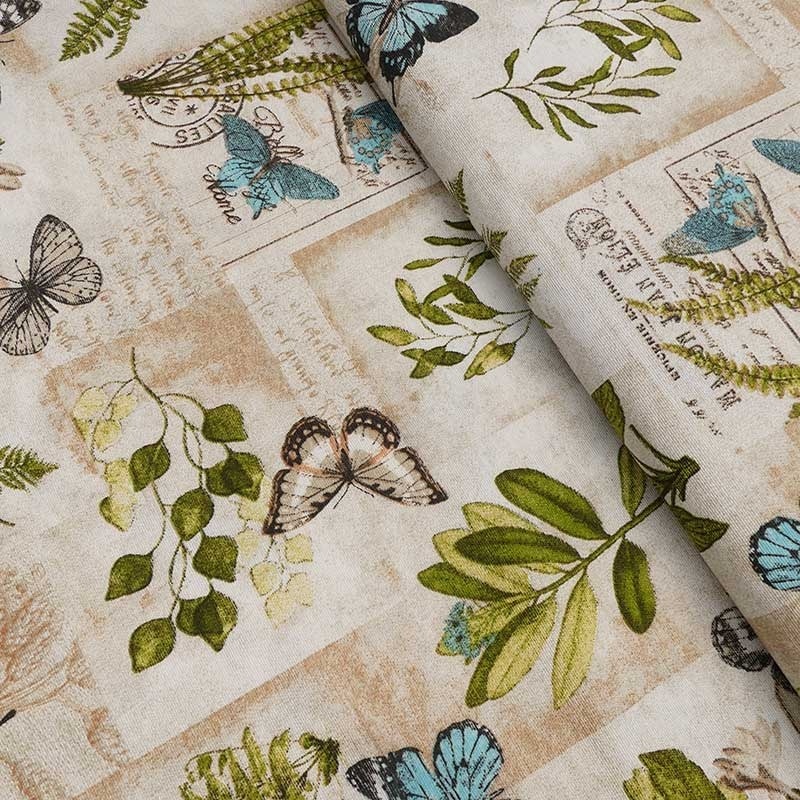 Tissu Imprimé Papillons Basil Fond Beige