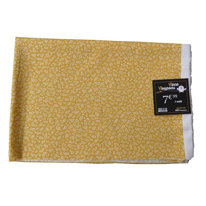 Coupon Viscose Petites Fleurs Fond Jaune 145x100cm