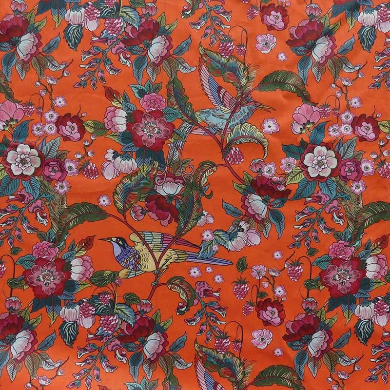 Tissu Popeline Sarah Shelby Fleurs Orange