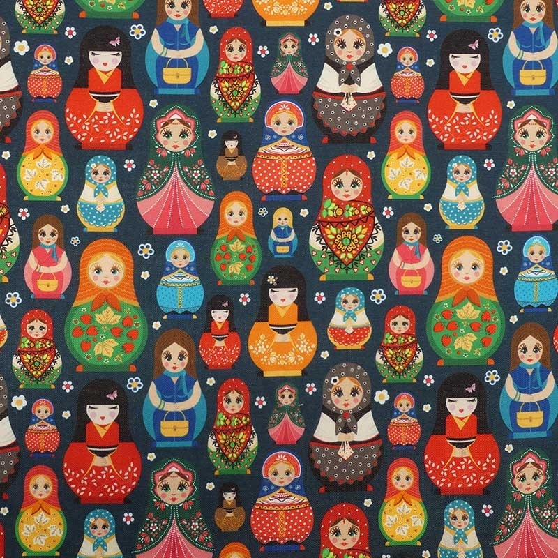Tissu Bachette Matriochka Imprimé Multicolore