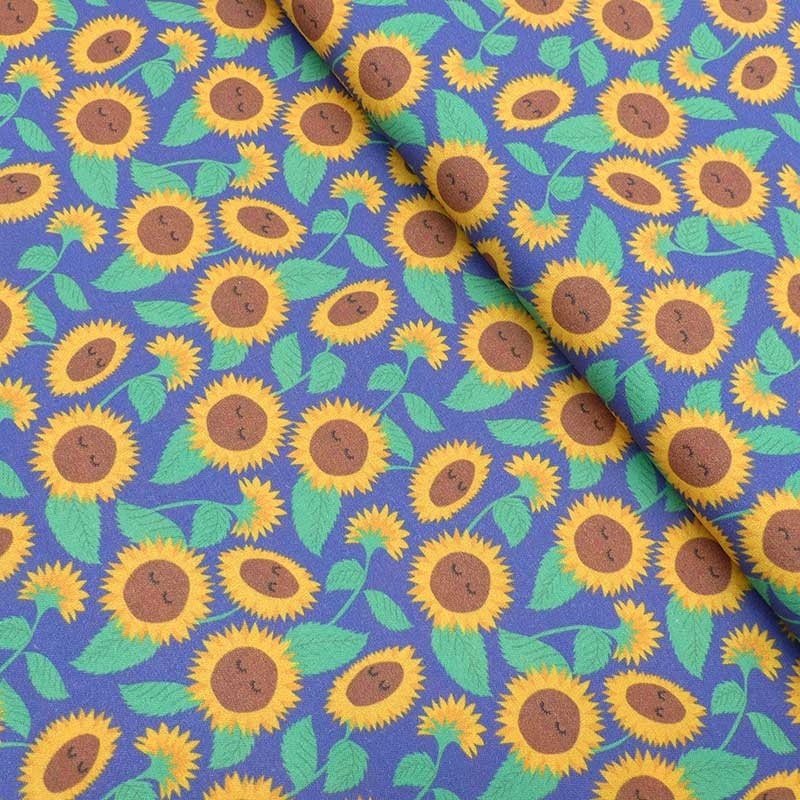 Tissu Cretonne Imprimée Tournesols Bleu 