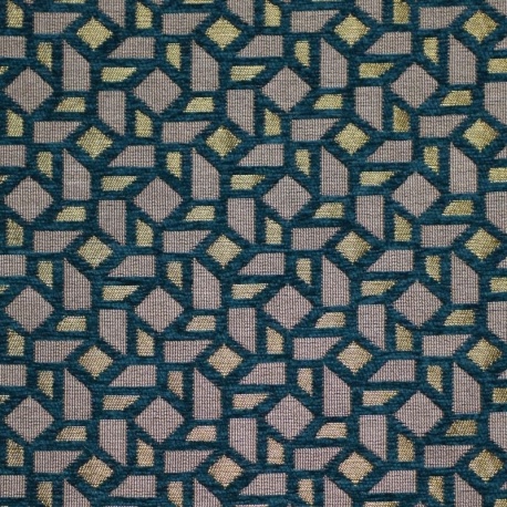 Tissu Jacquard Memphis Fils Doré Bleu Paon