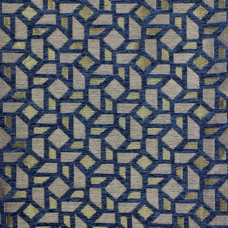 Tissu Jacquard Memphis Fils Doré Marine 
