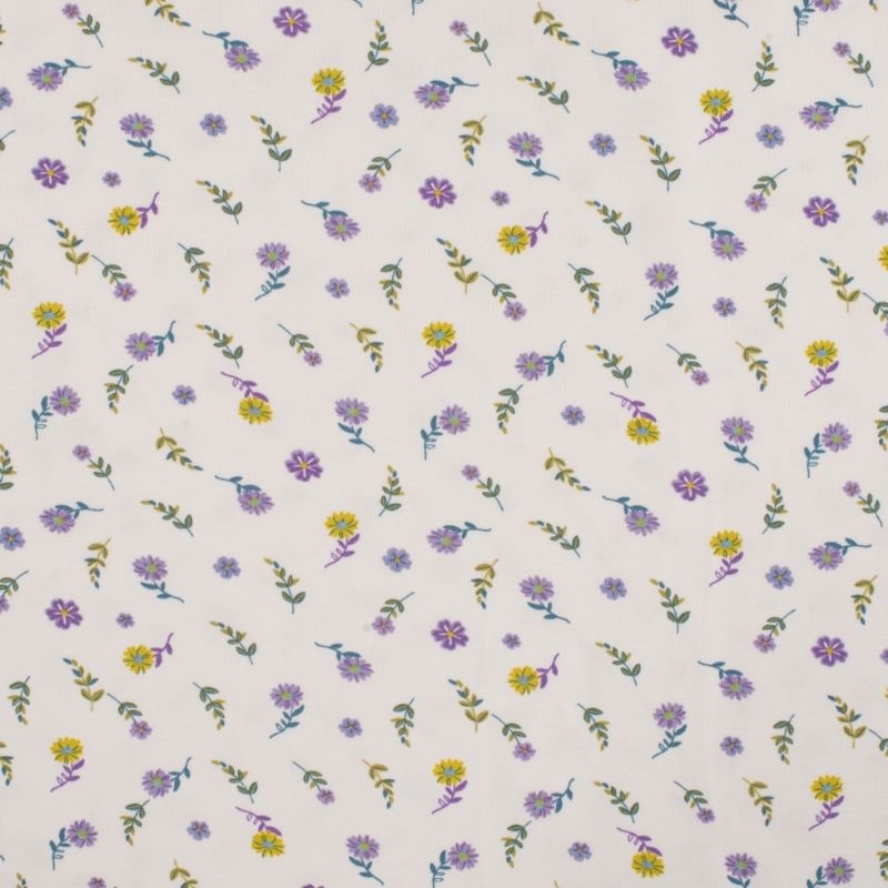 Tissu Jersey Coton Imprimé Fleurs Lilas  