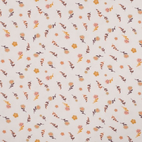 Tissu Jersey Coton Imprimé Fleurs Orange 