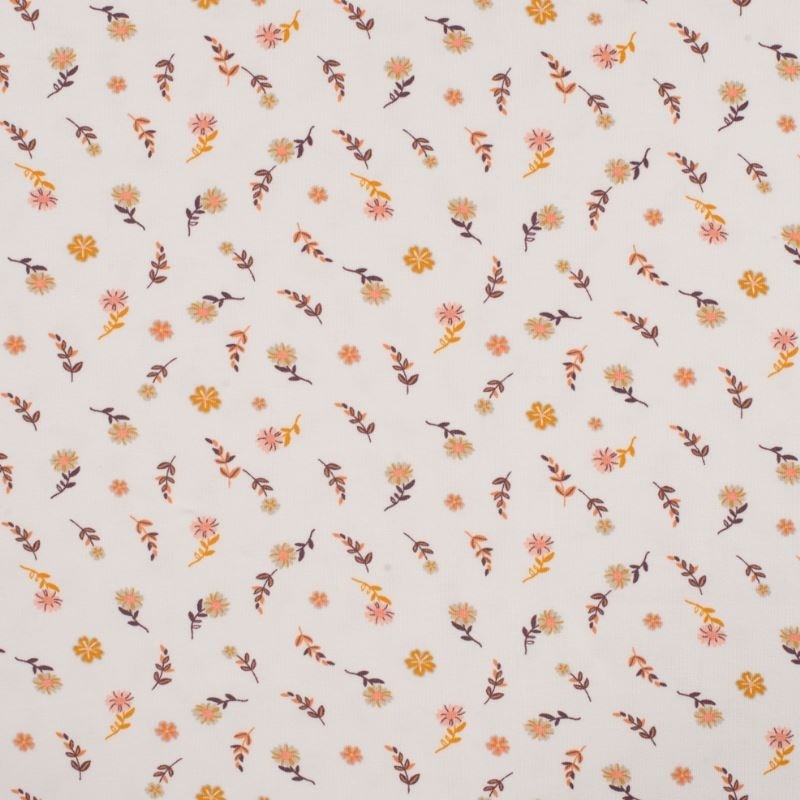 Tissu Jersey Coton Imprimé Fleurs Orange  