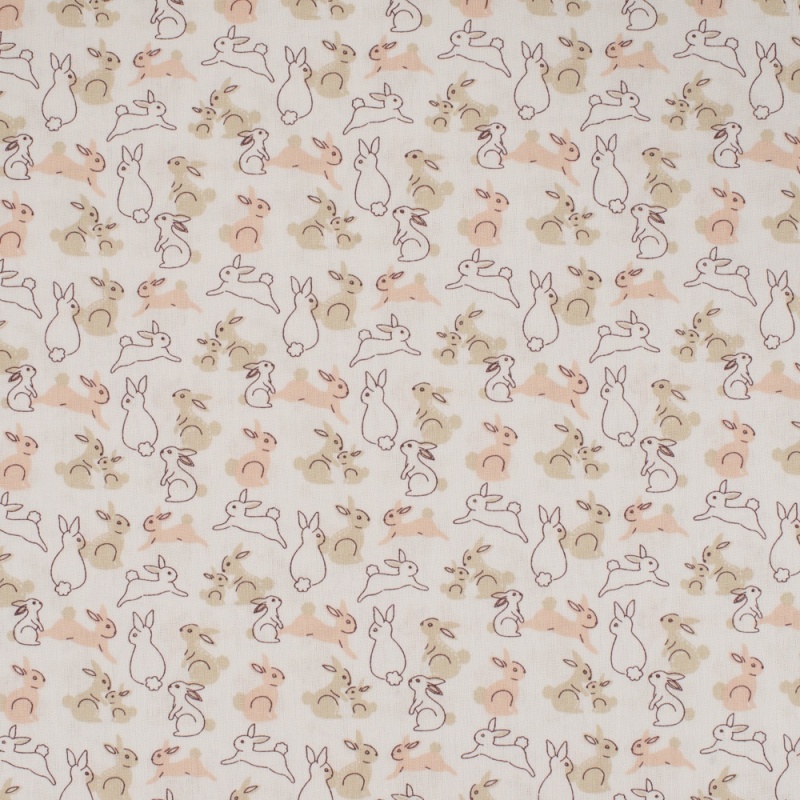Tissu Popeline Imprimé Lapins Rose 