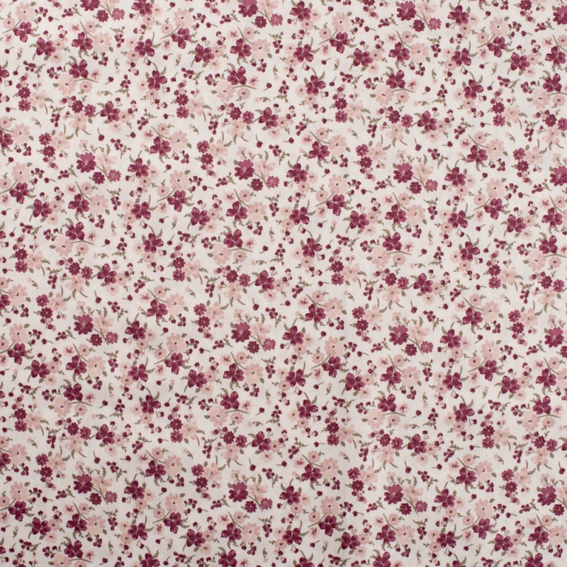 Tissu Popeline Imprimé Fleurs Fond Blanc 