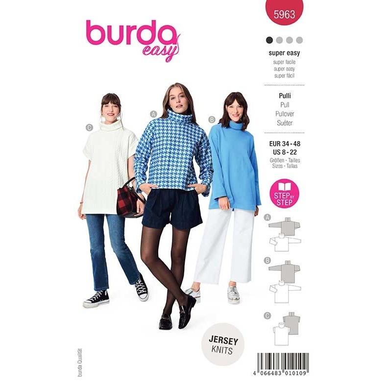 Patron 5963 Burda Style Pull à Col Roulé 34/48