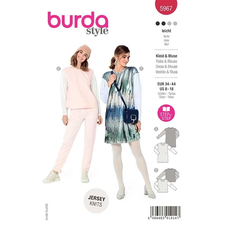 Patron 5967 Burda Style Robe/blouse 2 Etoffes Forme Legere 34/44