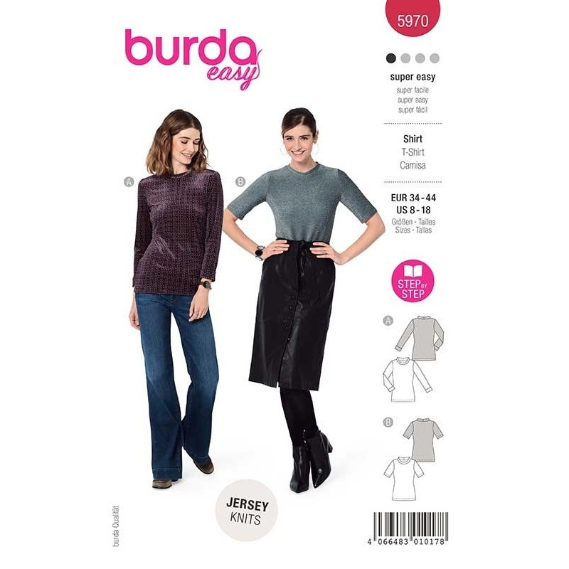 Patron 5969 Burda Style T-shirt Cintre Avec Bordure D'encolure 34/44