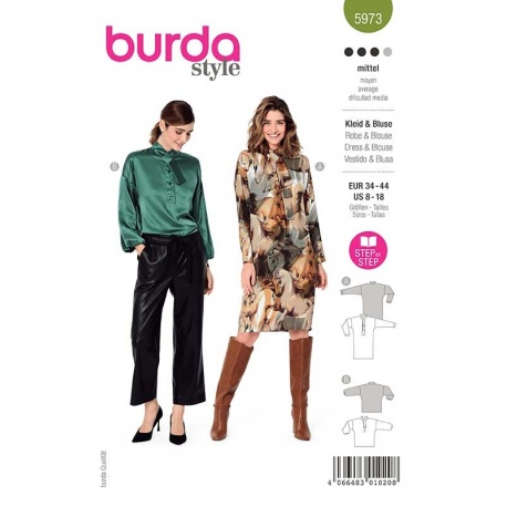 Patron 5973 Burda Style Robe/blouse Avec Col Lavalliere 34/44
