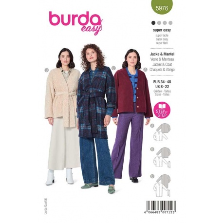 Patron 5976 Burda Style Veste/manteau Decontractés Encolure en V 34/48
