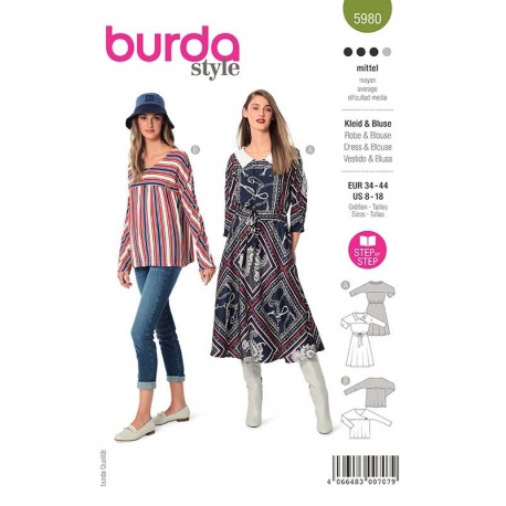 Patron 5980 Burda Style  Robe/blouse Classique 34/44