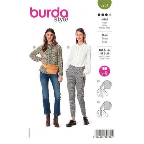 Patron 5981 Burda Style  Blouse à Manches Longues Ornées de Nervures 34/44