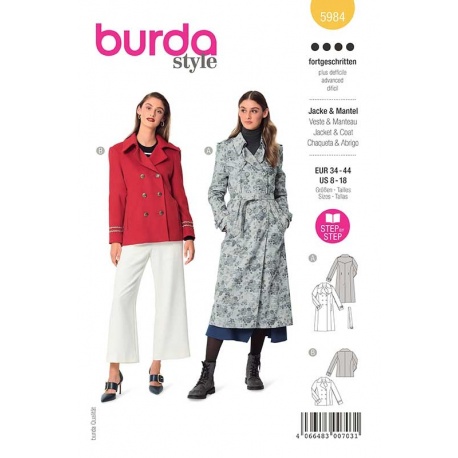 Patron 5984 Burda Style Veste Caban et Trench-coat Doublés 34/44