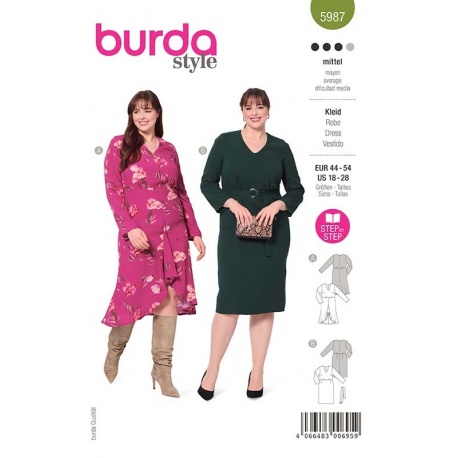 Patron 5987 Burda Style Robe Avec Encolure En V Et Manches Étroites 44/54