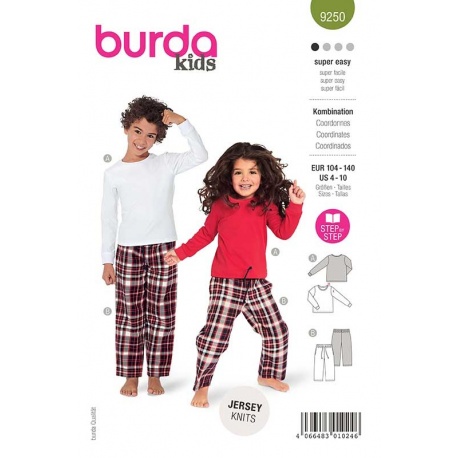 Patron 9250 Burda Kids Ensemble T-shirt Manche Longue et Pantalon Large 104-140