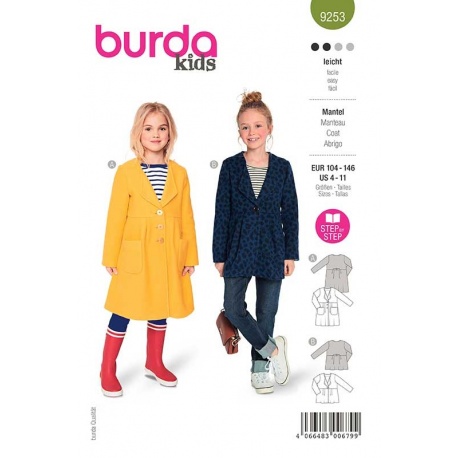 Patron 9253 Burda Kids Manteau à Simple Boutonnage 104-146