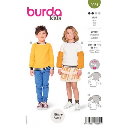 Patron 9254 Burda Kids Sweater Encolure Ronde 104-146