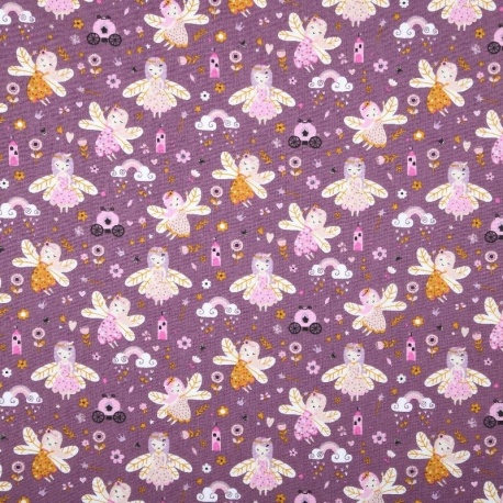 Tissu Cretonne Roselia Imprimé Lilas 